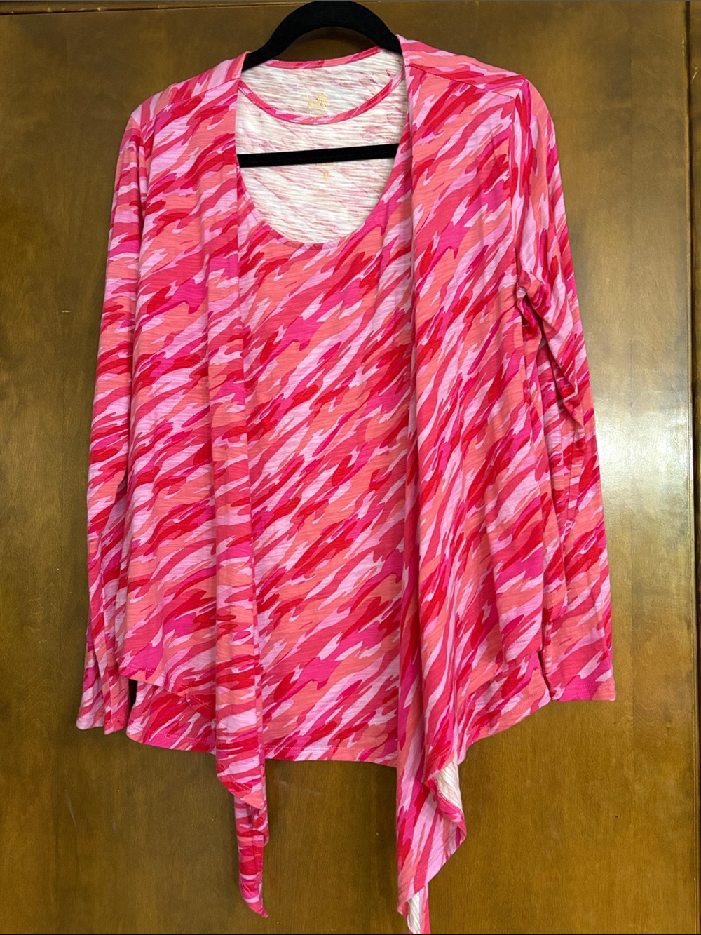 Belle by Kim Gravel Women's Pink Multi-Print Open Front Layered Top S 2 pc